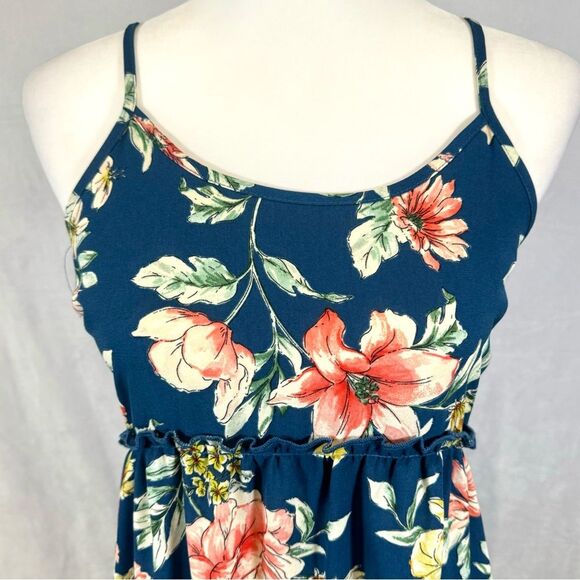 Blue and pink floral empire waist ruffle sundress size XS - Picture 3 of 7